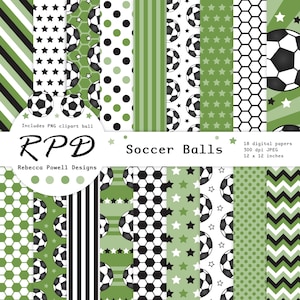 Pacchetto di carta digitale per il calcio: motivi di calcio verdi senza soluzione di continuità, palla clipart PNG