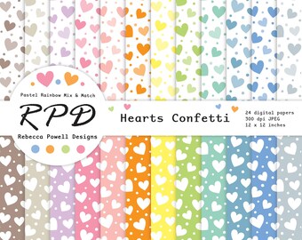 Motif coeurs confettis : papier numérique arc-en-ciel pastel (usage commercial)