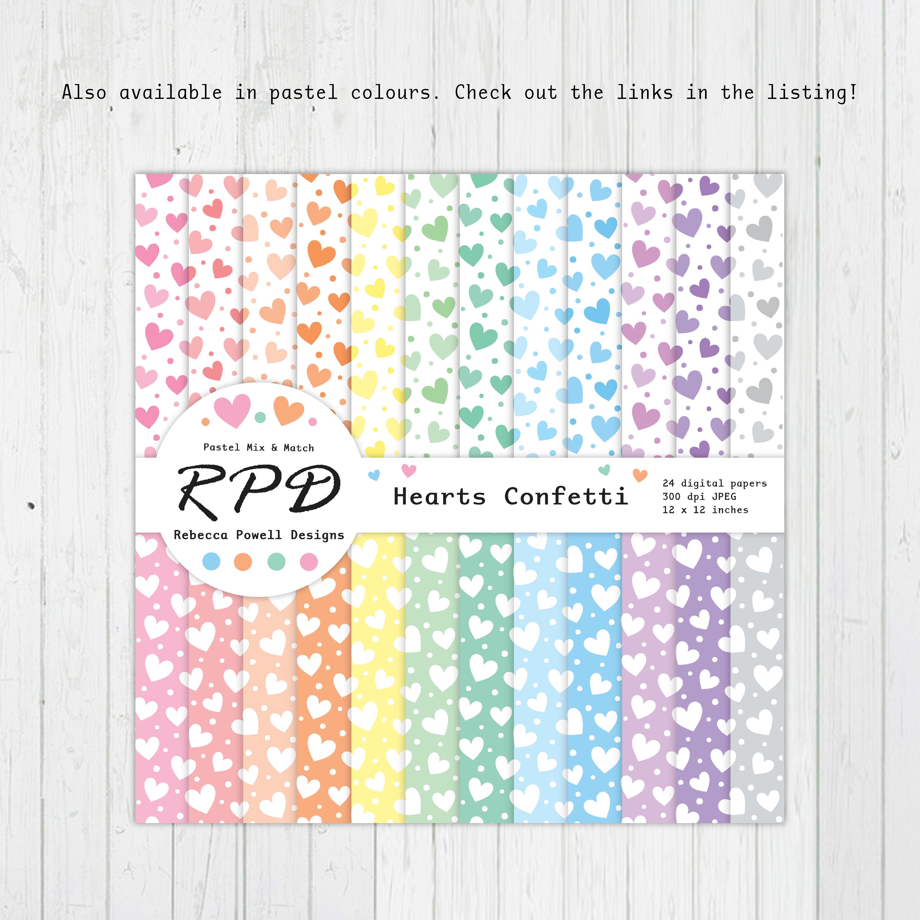 Hearts Confetti Digital Paper Pack, Seamless Rainbow & White Scrapbook ...