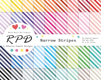 Diagonal Stripes Digital Paper Pack: Rainbow Seamless Patterns (Digital Download)