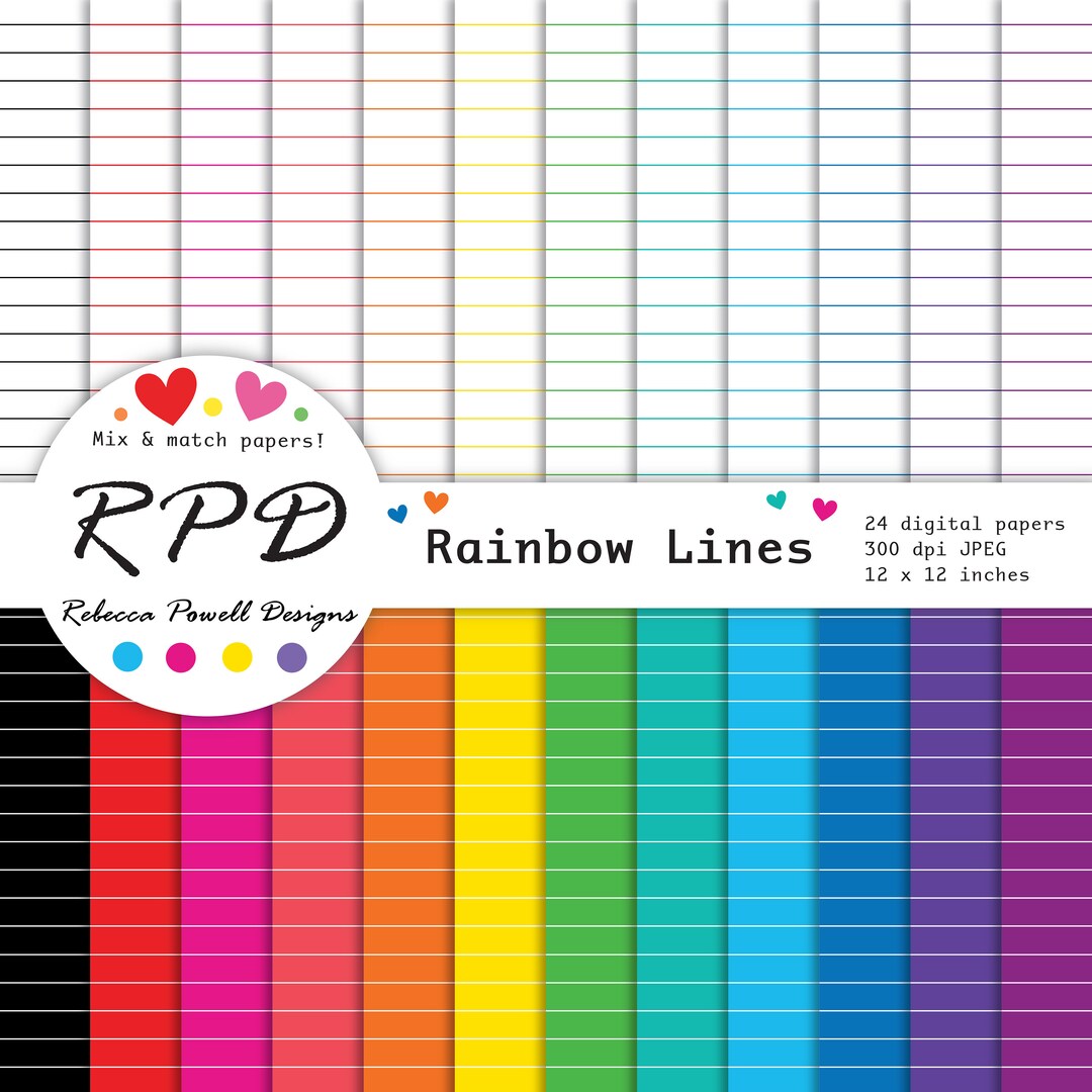 Lined Digital Paper Seamless Pattern Notebook Paper Rainbow Etsy