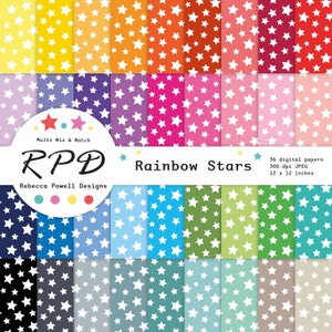 Sterren confetti patroon naadloos digitaal papier, regenboogkleuren en wit, plakboekpagina's, achtergronden, commercieel gebruik