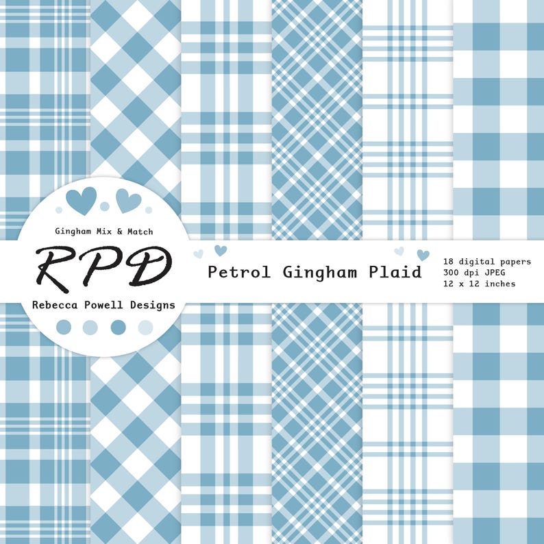 Larger examples of 6 papers with gingham and plaid check patterns.