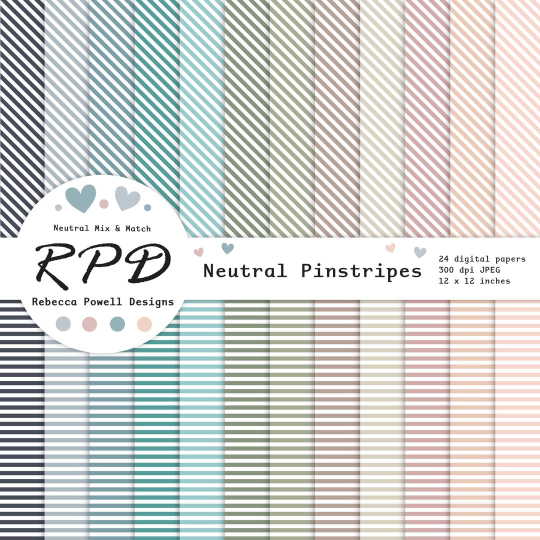 Neutral Pinstripe Digital Paper Pack: Seamless Scrapbook Backgrounds ...
