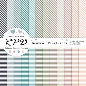 Narrow Pinstripes Digital Paper Pack - Neutral Colours & White Seamless Patterns for Scrapbooking, Backgrounds, and Crafts