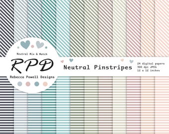 Digitalt papperspaket med neutrala pinstripes: Sömlösa scrapbook-bakgrunder (digital nedladdning)