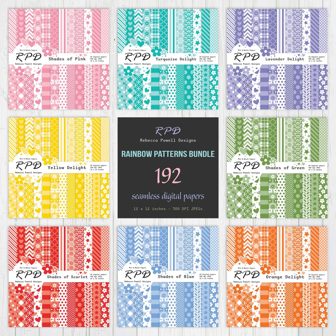 Rainbow Colours Large Paper Bundle: Seamless Mixed Patterns (digital ...