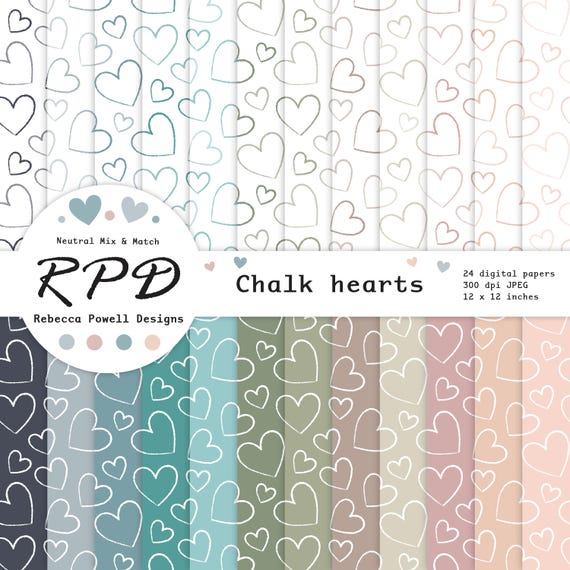 Hand Drawn Hearts Digital Paper Pack: Seamless Neutral Patterns (Digital Download)