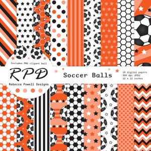 Orange Soccer Digital Paper Pack, Printable Seamless Football Sports Patterns, PNG clipart soccer ball
