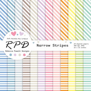 Stripes Digital Paper, Seamless Pattern, Pastel Rainbow Colours & White, Scrapbook Pages, Backgrounds, Commercial Use