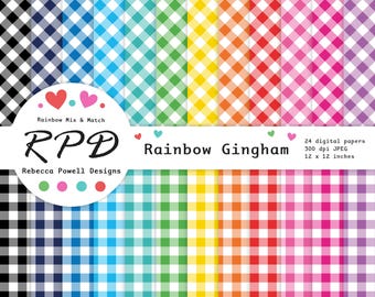 Rainbow Gingham Digital Paper Pack: Seamless Scrapbook Backgrounds (Digital Download)