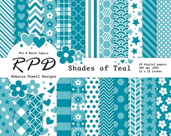 Teal Digital Papers Pack: Seamless Scrapbook Patterns (Instant Download)