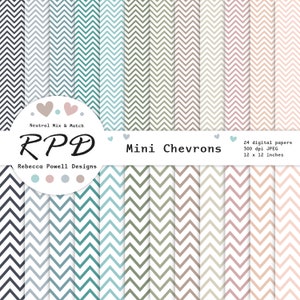 Petit paquet de papier numérique Rayures à chevrons, Sans couture, Couleurs neutres multiples, Blanc, Pages de scrapbooking, Arrière-plans numériques, Usage commercial