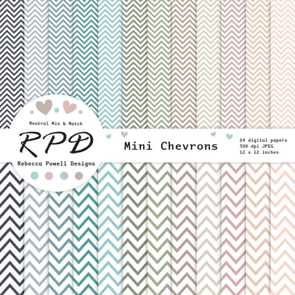 SALE Small Chevron Stripes Digital Paper, Seamless, Multi Neutral Colours, White, Scrapbook Pages, Digital Backgrounds, Commercial Use