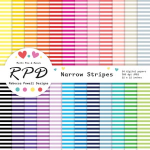 Horizontal Stripes Digital Paper Pack, Seamless Pattern, Rainbow Colours, White, Scrapbook Pages, Digital Backgrounds, Commercial Use