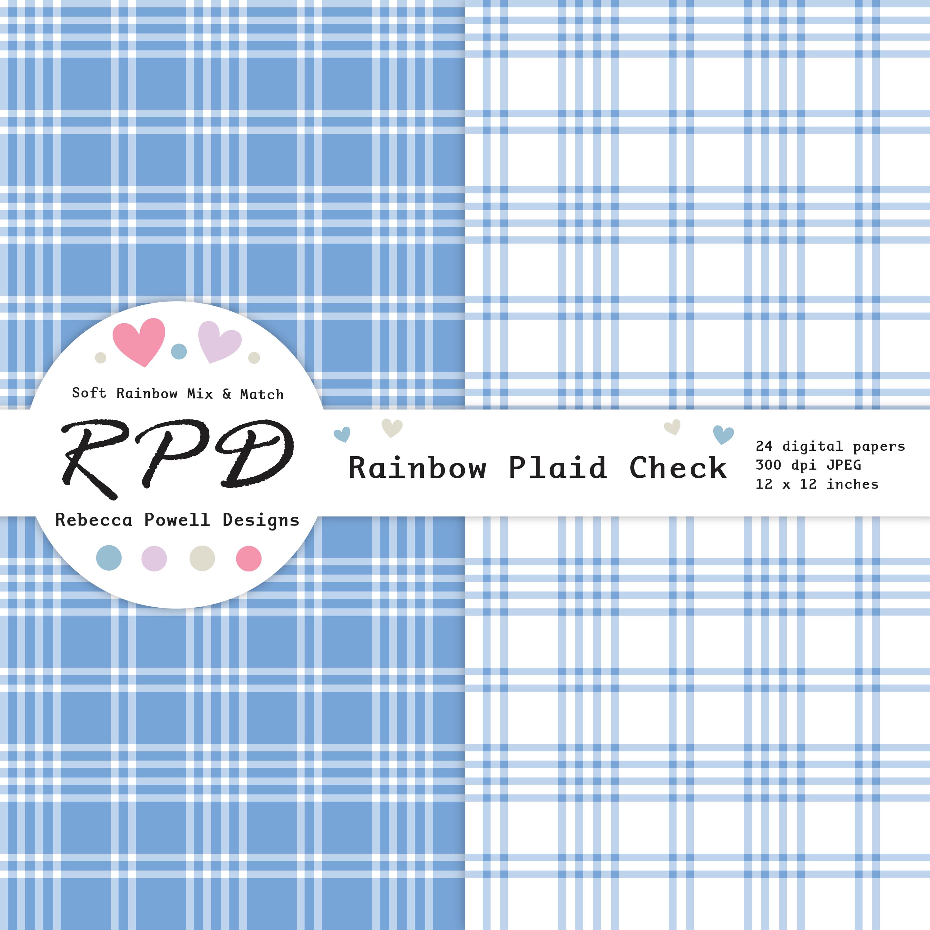 Plaid Pattern Seamless Digital Paper, Pastel Rainbow Colours & White ...