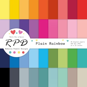 Pacote de papel digital com cores sólidas e lisas do arco-íris, fundos contínuos para scrapbooking, artesanato para impressão e páginas de design faça você mesmo