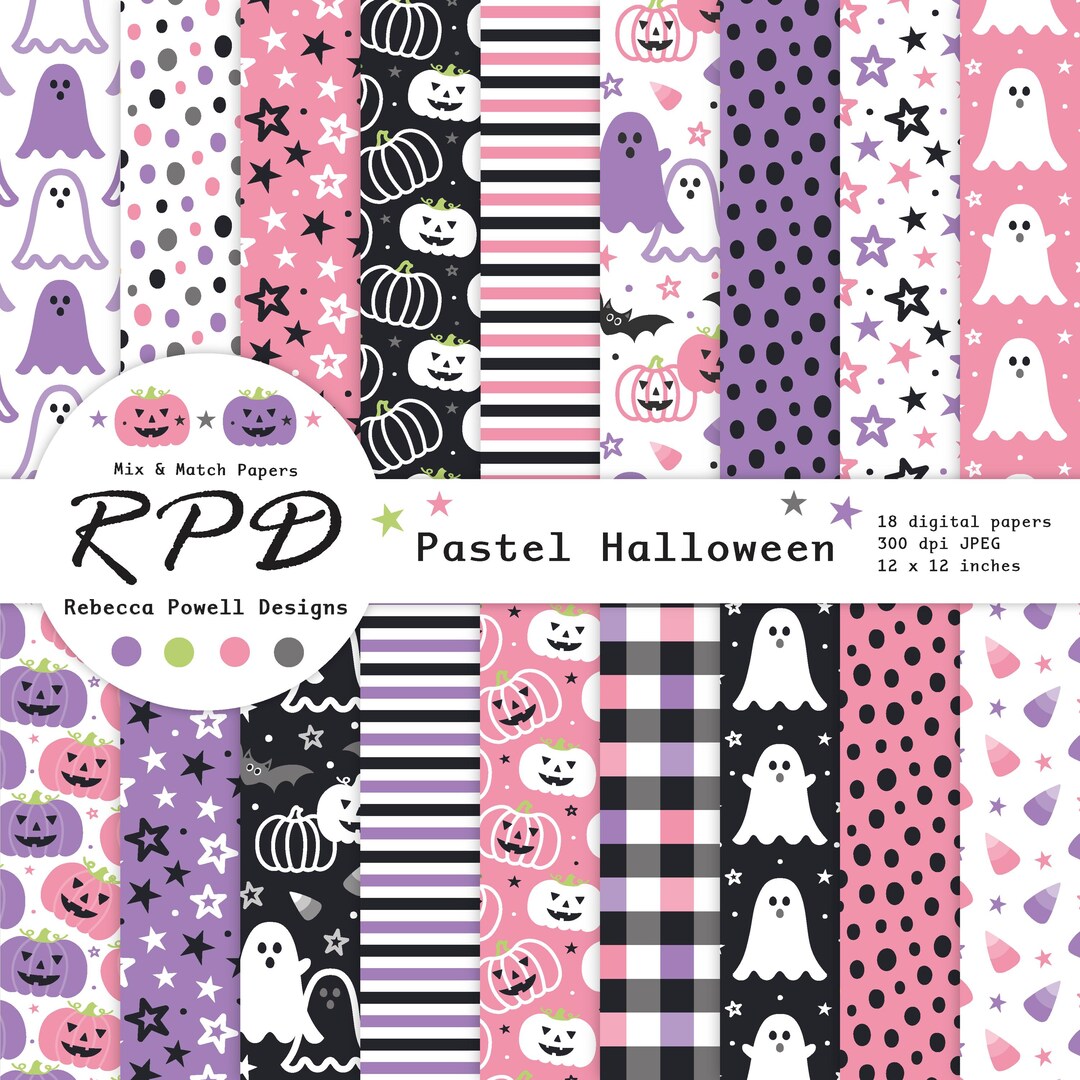 Pink & Purple Halloween Digital Paper Pack, Seamless Patterns ...