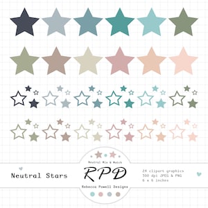 Schattige sterren digitale illustratiesset, neutrale kleuren, scrapbooking, planners, commercieel gebruik
