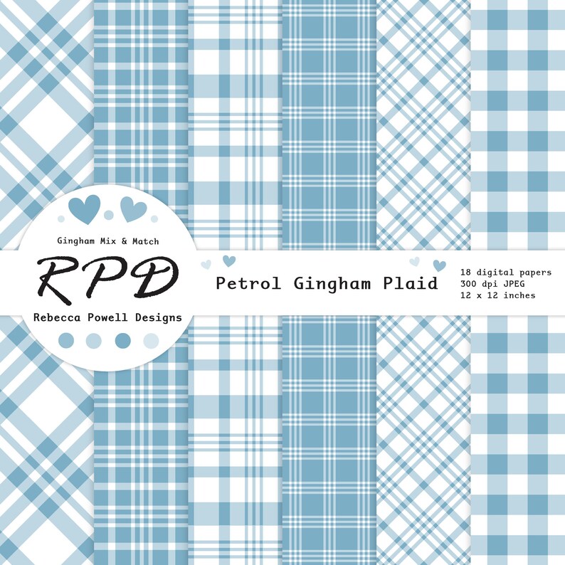 Larger examples of 6 papers with gingham and plaid check patterns.