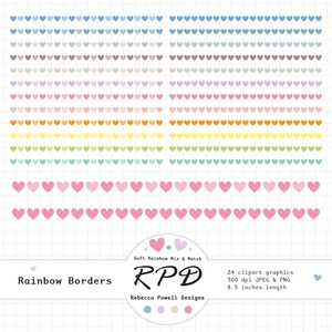 Love Hearts Digital Clip Art Borders, Pastel Colours, Scrapbooking, Planners, Commercial Use