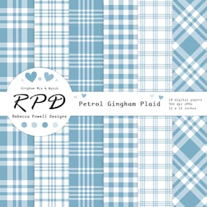 Larger examples of 6 papers with gingham and plaid check patterns.