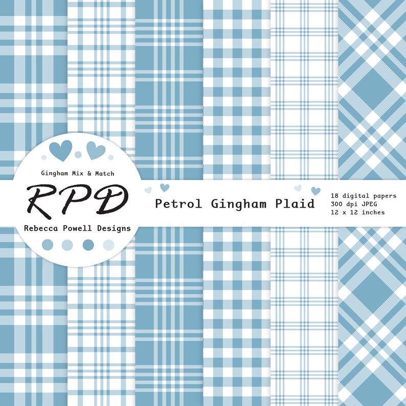 Larger examples of 6 papers with gingham and plaid check patterns.