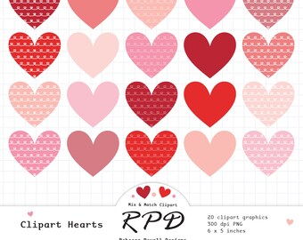 Hearts Hand Drawn Digital Clip Art Set, Wedding, Valentines, Pink, Red, Png Transparent Backgrounds, Scrapbooking, Commercial Use