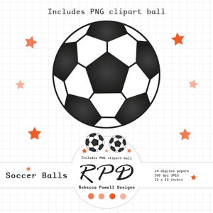 SALE Soccer Football Digital Paper, Seamless Pattern, PNG Clip Art Ball, Orange, Black, Scrapbook Pages, Digital Background, Commercial Use image 5