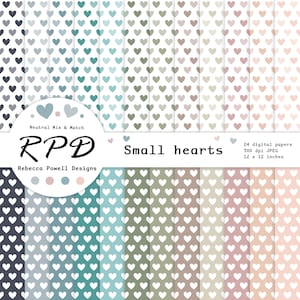 Neutrale kleuren en witte kleine hartjes digitaal papierpakket, schattige naadloze patronen voor scrapbooking en knutselen