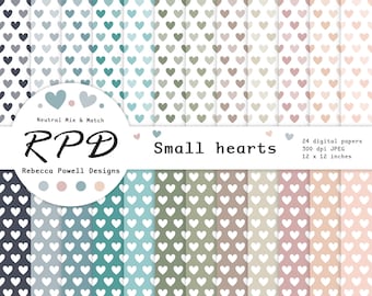 Neutral Hearts Digital Paper Pack: Seamless Scrapbook Patterns (Digital Download)