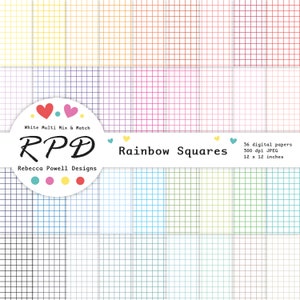 Papier numérique sans couture, quadrillage, couleurs de l'arc-en-ciel, fond blanc, pages de scrapbooking, usage commercial
