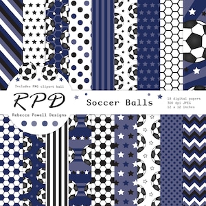 Navy Blue Soccer Digital Paper Pack: Seamless Sports Patterns (PNG Clipart) (Digital Download