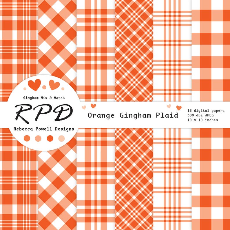Larger examples of 6 papers with gingham and plaid check patterns.