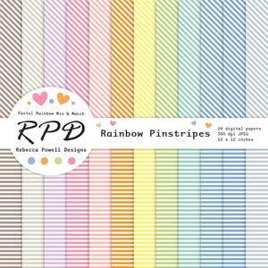 Narrow Pinstripes Digital Paper Pack - Pastel Rainbow Colours & White Seamless Patterns for Scrapbooking, Backgrounds, and Crafts