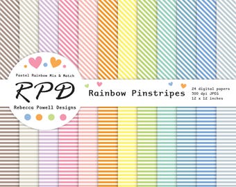 Pastel Rainbow Pinstripes Digital Paper Pack (12x12 inches)