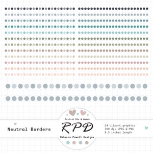 Polka Dot Decorative Ribbon Borders Digital Clip Art Set, Neutral Colours, Png, Jpeg, Scrapbooking, Planner Clipart, Commercial Use