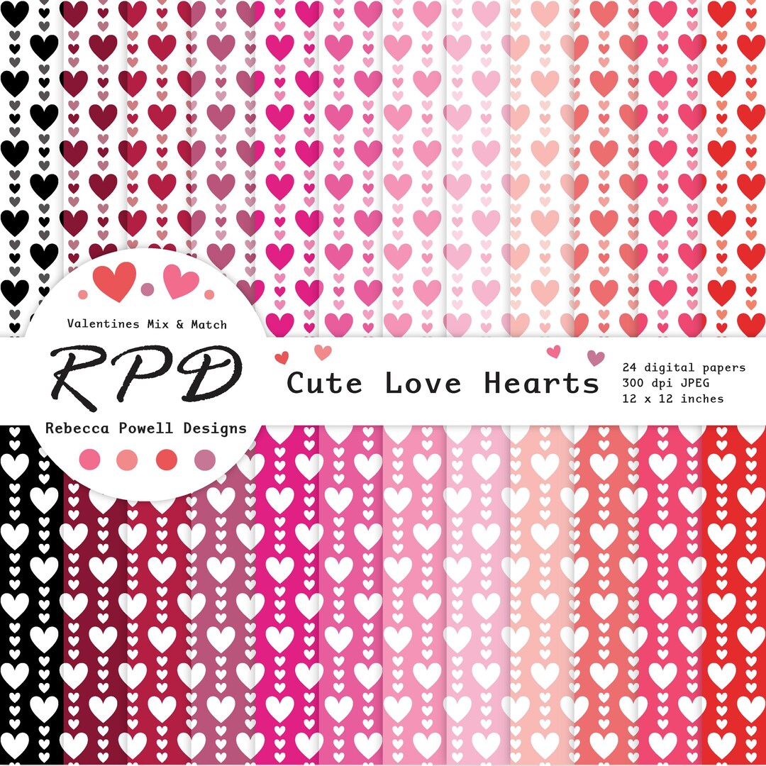 Red & Pink Hearts Digital Paper Pack: Seamless Patterns (digital ...