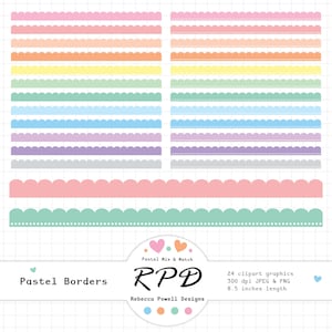 Pastell Bogenrand Rahmen Clipart Set: Scrapbook & Planer Grafik (Digitaler Download)