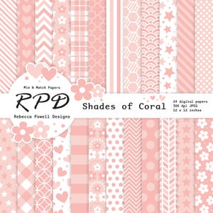 Paquet de papier numérique sans couture, pêche et points blancs, pages de scrapbooking, arrière-plans, usage commercial