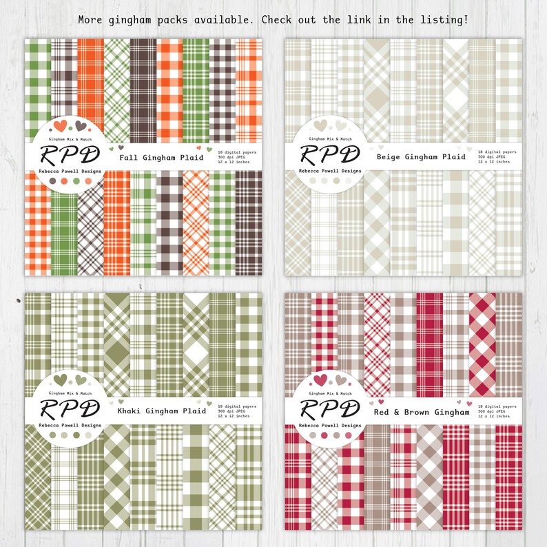More gingham digital paper packs available in a variety of colours.
