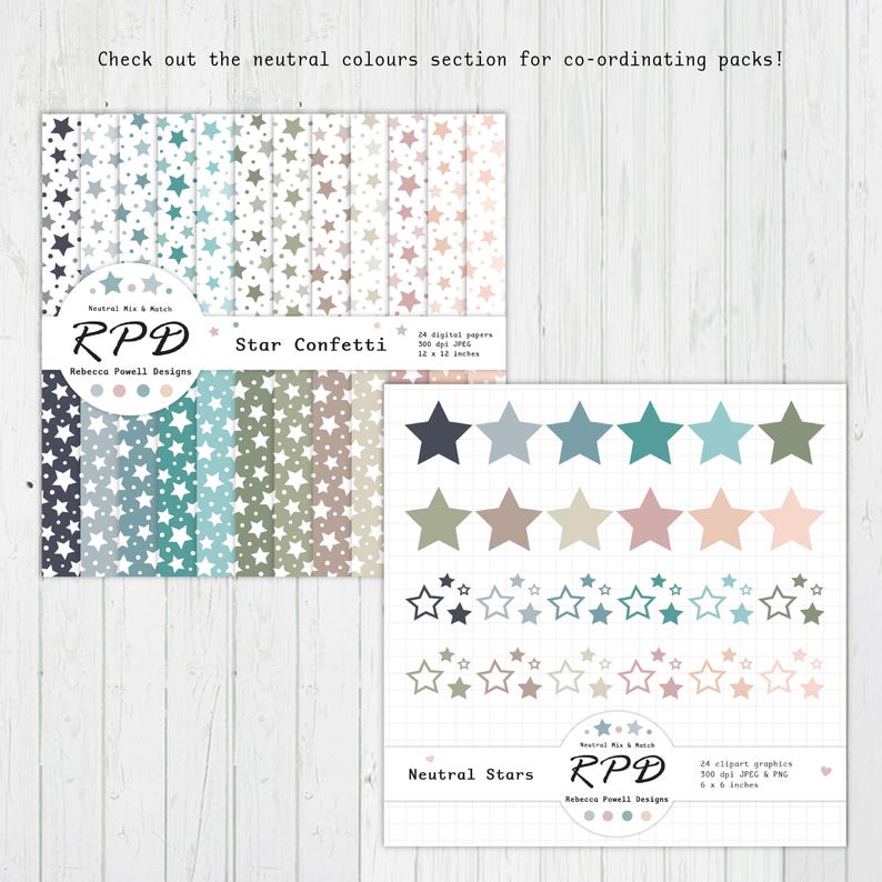 Neutral Star Pattern Neutral Colours Star Pattern: Seamless Digital Papers Pack (instant ...
