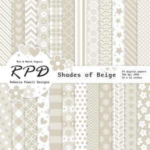 Paquet de papier numérique beige et blanc points motifs sans couture, pages de scrapbooking, arrière-plans, usage commercial