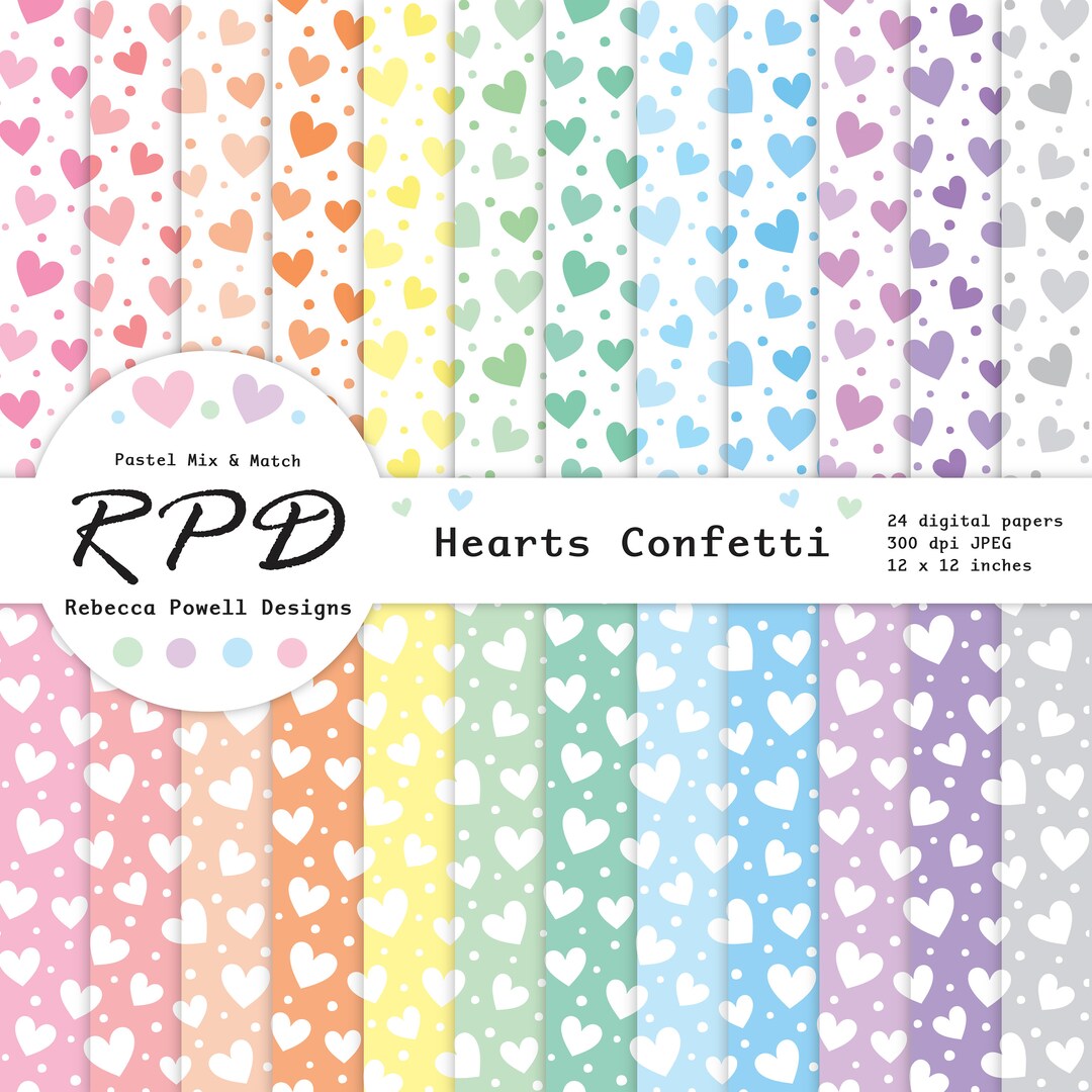SALE Love Hearts Confetti Digital Paper, Seamless Pattern, Pastel Colours,  White, Scrapbook Pages, Digital Backgrounds, Commercial Use - Etsy