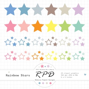 Süße Sterne Digital Clip Art Set, Pastell Regenbogen Farben, Scrapbooking, Planer, kommerzielle Nutzung