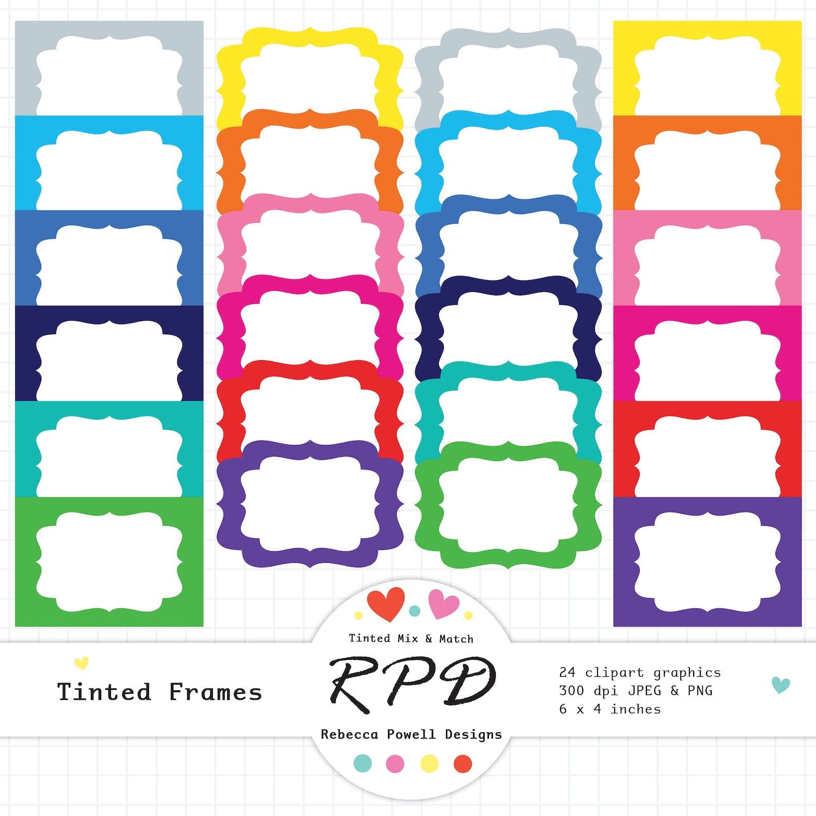Vintage Rectangle Frames Clip Art: Rainbow Colors (digital Download) - Etsy