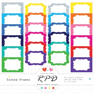 Cadres de zone de texte rectangle, clipart numérique, style vintage, couleurs de l'arc-en-ciel, scrapbooking, agendas, usage commercial