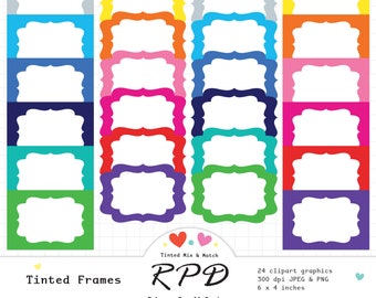 Vintage Rectangle Frames Clip Art: Rainbow Colors (Digital Download)