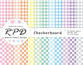 Schachbrett-Muster nahtlose digitales Papier, Pastellfarben & weiß, Scrapbook Seiten, Hintergründe kommerzielle Nutzung