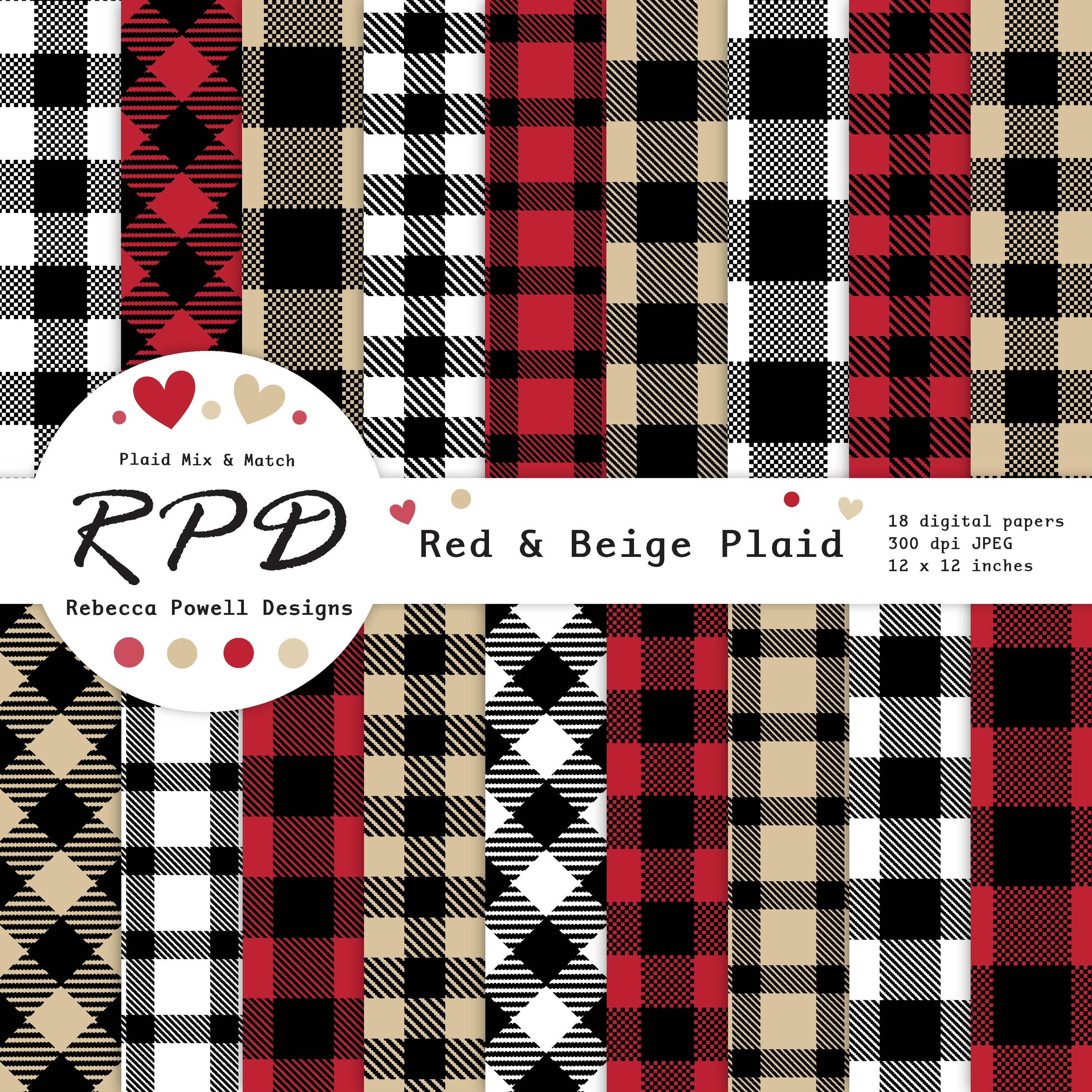 Red & Beige Buffalo Plaid Digital Paper Pack: Seamless Checks Pattern ...